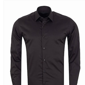 Black Plain Pure Cotton Non Iron Men&#39;s Shirt