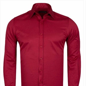 Burgundy Plain Double Cuff Shirt