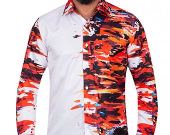 Camisa blanca con estampado de salpicaduras de pintura abstracta