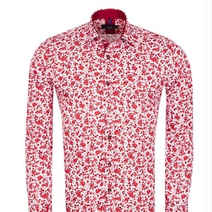 Red Floral Design Print Men&#39;s Shirt