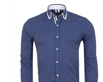 Royal Blue Dots Patterns Printed Mens Shirt