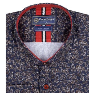 Dark Blue Paisley Print Shirt with Matching Handkerchief
