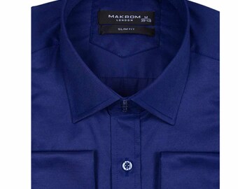 Navy Plain Double Cuff Shirt - Etsy