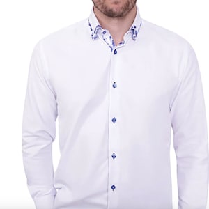White Floral Double Collar Men&#39;s Shirt