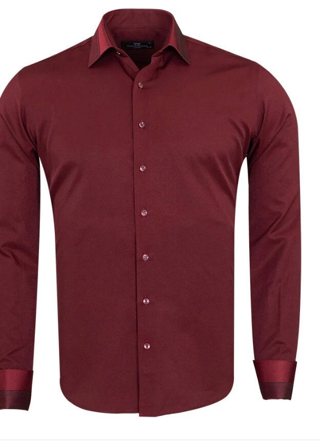 Burgundy Detailed Double Cuff Men's Shirt 