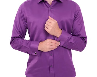 Purple Plain Double Cuff Shirt