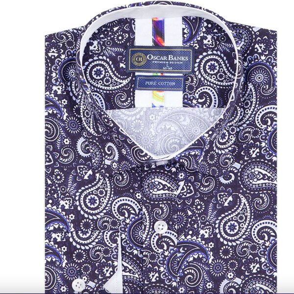 Vintage Paisley Art Print Casual V-neck Denim Loose Shirt main image 0