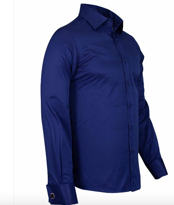 Navy Plain Double Cuff Shirt - Etsy