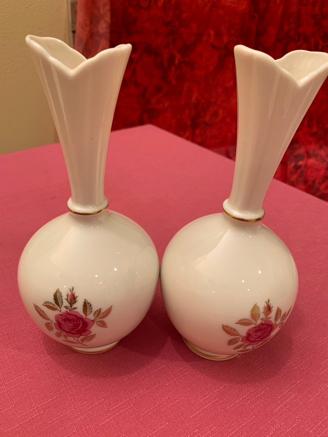 Vintage Lenox Rose Vase With Gold Trim Set Etsy