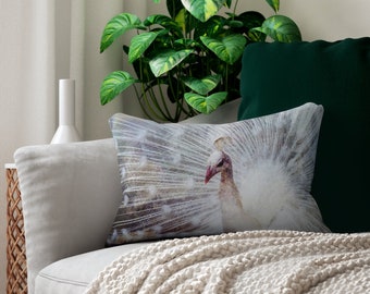 White Peacock Lumbar Pillow