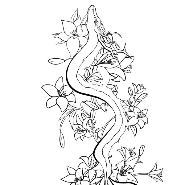 Coloriage adulte de dragon de lys volant | Téléchargement numérique instantané imprimable de dragon de style asiatique. Feuille de coloriage d'activité d'amour de dragon