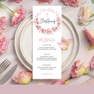 MENU battesimo magnolie rosa, menu stampabile per festa battesimo floreale, menu cibo comunione bambina rosa, etichetta per qualsiasi evento, DOWNLOAD immediato