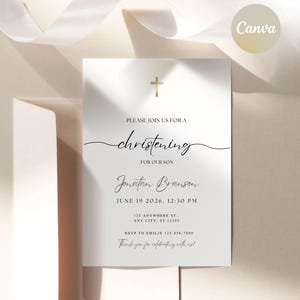 Plantilla de invitación de bautizo digital, invitación de bautizo moderna y minimalista para cualquier género, invitación de bautizo clásica para cualquier edad, descarga instantánea