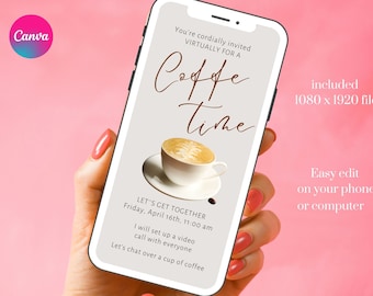 Digital Coffee Virtual online Invitation Mobile Phone Electronic Text Invite Editable Template