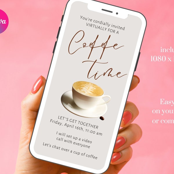 Digital Coffee Virtual online Invitation Mobile Phone Electronic Text Invite Editable Template