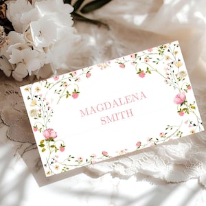 Floral Food Label Place Card Template, Editable Floral Buffet Tent Card, Printable Name Card Party Favours, Wildflower Card Instant Download