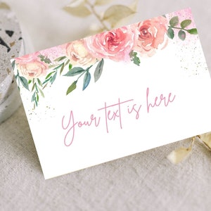 Pink Roses Food Label Place Card Template Editable , Floral Food Tent Cards Printable Instant Download