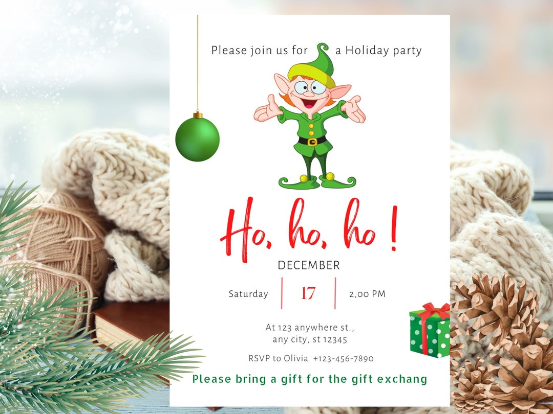 Christmas Green Elf Invitation Printable Template Hohoho - Etsy
