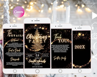 Digital Christmas Party Invitation Video, Animated MUSIC Holiday Party Invite, Editable Electronic Xmas Party & Christmas Dinner Template