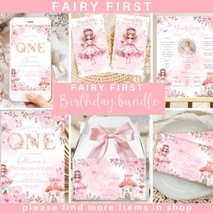 Lot d'anniversaire FAIRY FIRST, 1er anniversaire de bébé fille, ensemble de photos de lutins magiques, accessoires floraux pour la fête d'anniversaire, mini ensemble de conte de fées, téléchargement immédiat