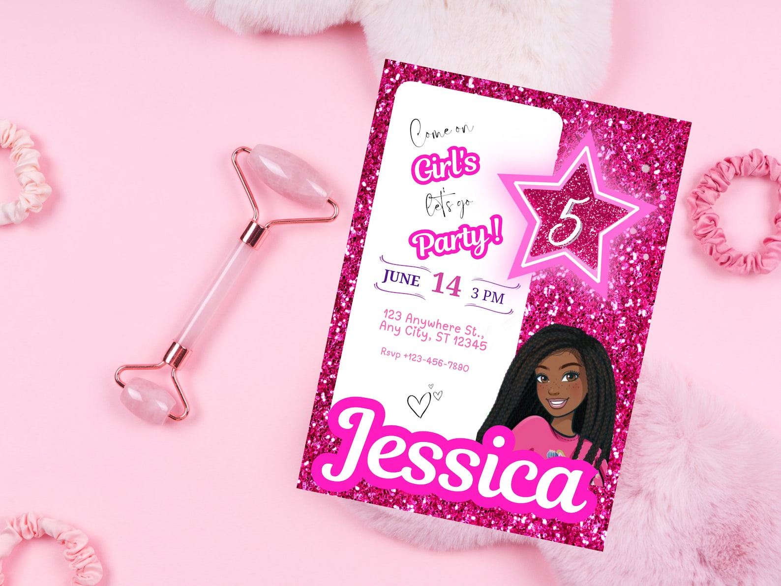 Black African American Girl Pink Digital Birthday Invitation Template ...