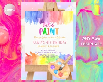 Art Birthday Invitation, Painting Birthday Invitation, Art Party, Craft Party Invite, Editable Template, Painting Kids Craft Party, Digital