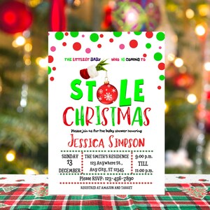 Christmas Baby Shower Invitation, Editable Who is coming Baby Shower Evite, The Littlest Baby Canva Invitation Template, Instant Download