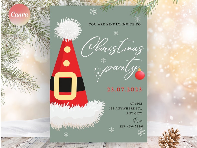 Christmas Red Hat Invitation Printable Template Hohoho Etsy Norway
