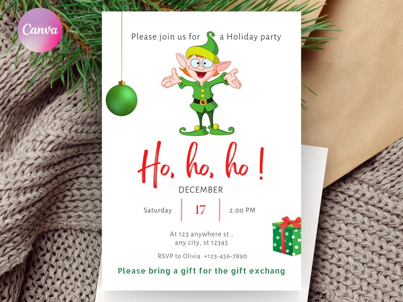 Christmas Green Elf Invitation Printable Template Hohoho - Etsy