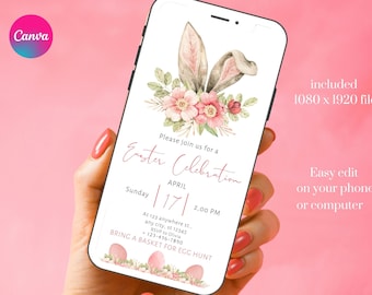 Electronic Easter Invitation Mobile phone Text Editable Invite Template, digital DOWNLOAD