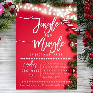 Red Jingle and Mingle Christmas Invitation Printable Template, Editable Text Invitate, Holiday Party Invitation, Instant Download