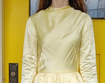 Vintage Yellow Satin 1950s Dress