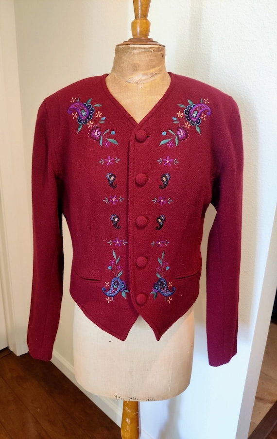 Vintage Embroidered Wool Cardigan Jacket