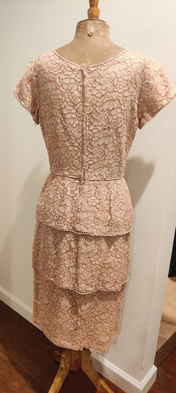 Vintage Peach Lace Dress - 1950s - image 4