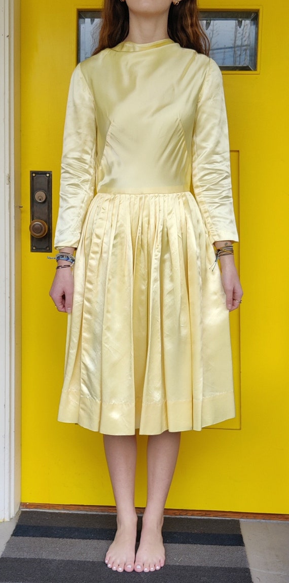 Vintage Yellow Satin 1950s Dress