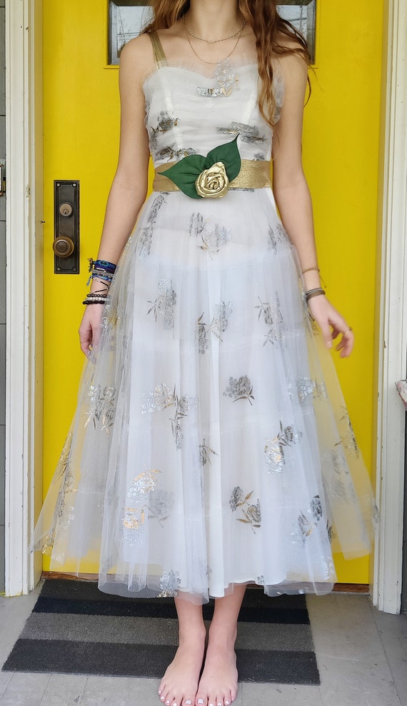 Vintage Cream/silver/gold 1950s Prom Dress - Etsy