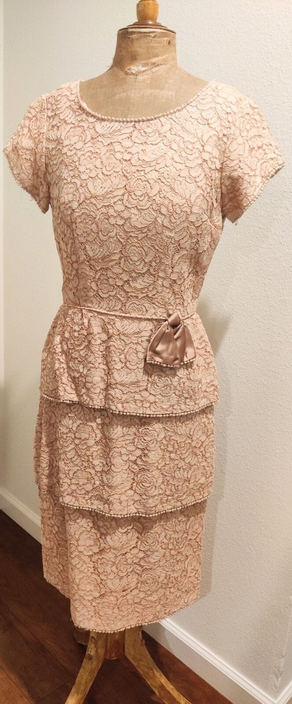 Vintage Peach Lace Dress 1950s Gem