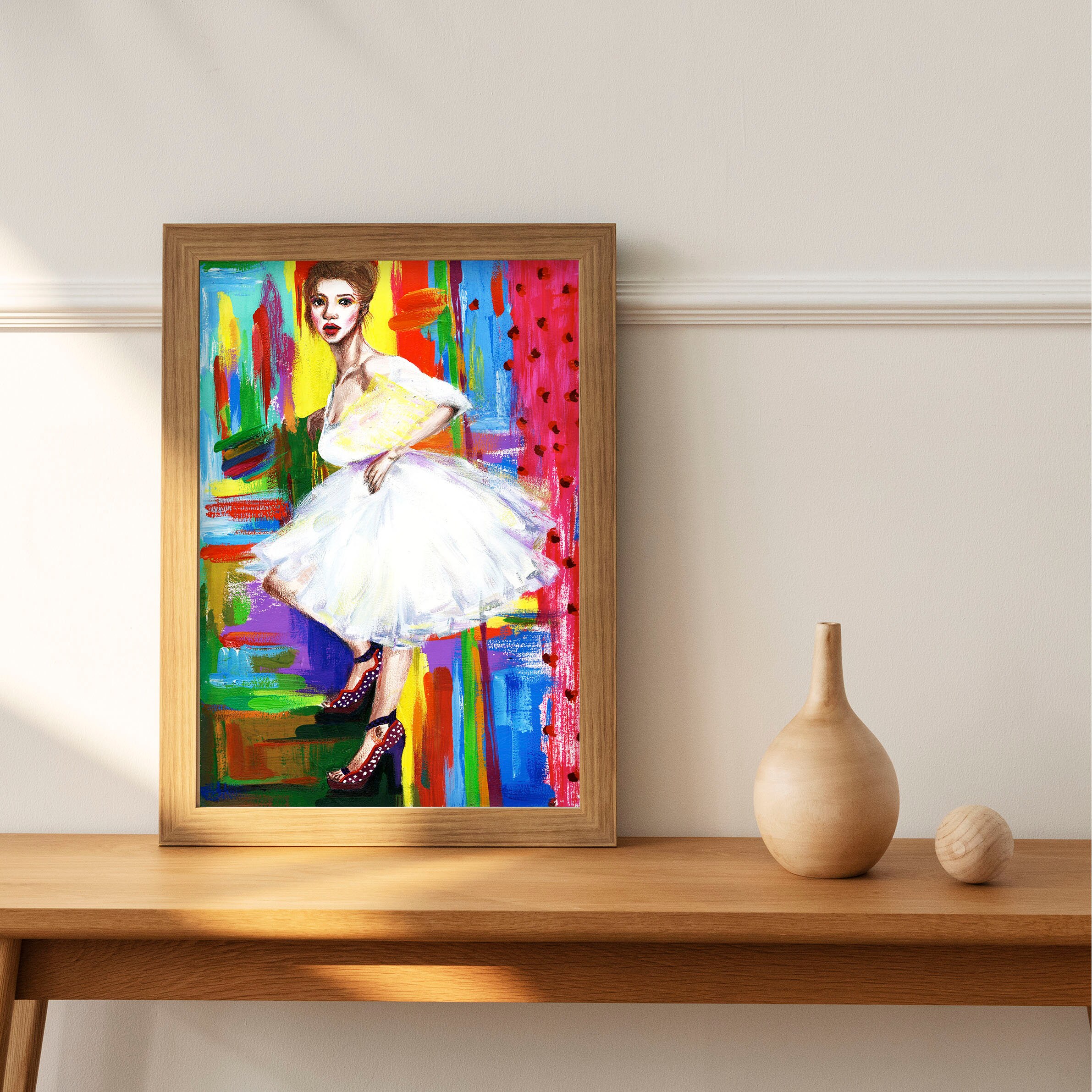 Peinture Femme Habillée en Robe Blanche Impression Numérique