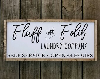 LAUNDRY service open 24 hours fluff & fold 15c primitive wall decor wood sign LAUNDRY service open 24 hours fluff & fold 15c primitive wall decor wood sign