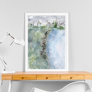 Watercolor Cattail Art Print, Wetlands Print, Pond Watercolor Print, Coastal Wall Art, Nature Landscape Watercolor Print from Original Art