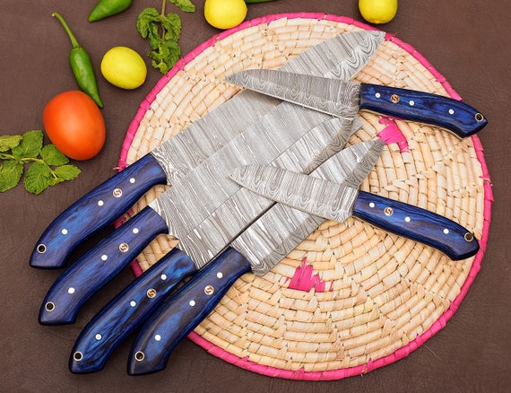 Handmade Damascus Chef Knife Set 6 Pcs,damascus Chef Set,hand Forged Knives,hand  Forged Knives,anniversary & Birthday Gift for Men,knives 