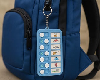 Llavero con lista de tareas diarias para niños: planificador reutilizable para mochilas y tabla de tareas para la rutina escolar y las tareas matutinas.