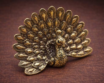 Figura de pavo real de latón, mini decoración de pájaro vintage, adorno de mesa de latón macizo