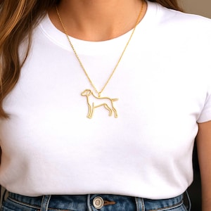 Collar de perro pointer dorado - Colgante de alambre con forma de mascota - Joyería de acero inoxidable - Regalo minimalista para amantes de los pointers para mujeres y hombres