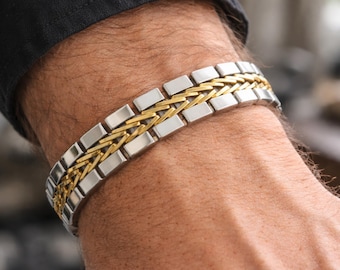 Pulsera de eslabones gruesos de acero inoxidable para hombre en oro, plata o dos tonos