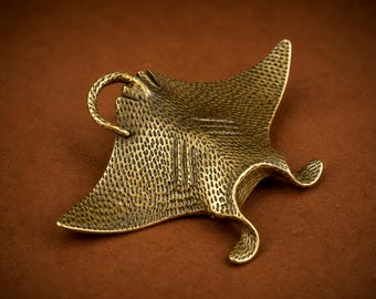 Figura grande de raya manta de latón, decoración marina, adorno náutico para escritorio.