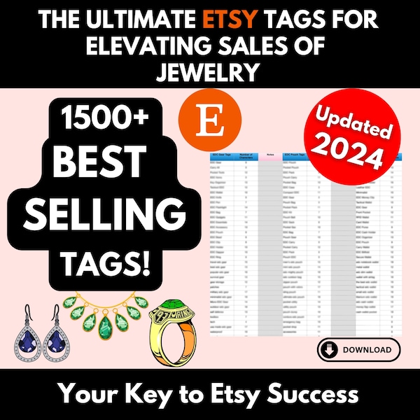 The Ultimate Etsy Jewelry Tags & Keywords - Digital Excel Spreadsheet for Sellers - SEO-Optimized Guide