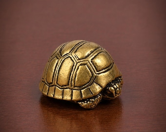Turtle Figurine, Brass Tortoise Statue, Mini Animal Shelf Decor, Small Desk Ornament
