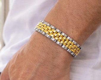 Pulsera de eslabones de acero inoxidable para hombre y mujer, estilo moderno, joyería unisex.
