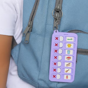 Llavero con lista de tareas diarias para niños: planificador reutilizable para mochilas y tabla de tareas para la rutina escolar y las tareas matutinas.